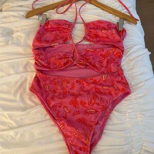 La Hearts Pink and Red Paisley Swimsuit